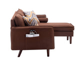 Mia Brown Sectional Sofa Chaise with USB Charger & Pillows