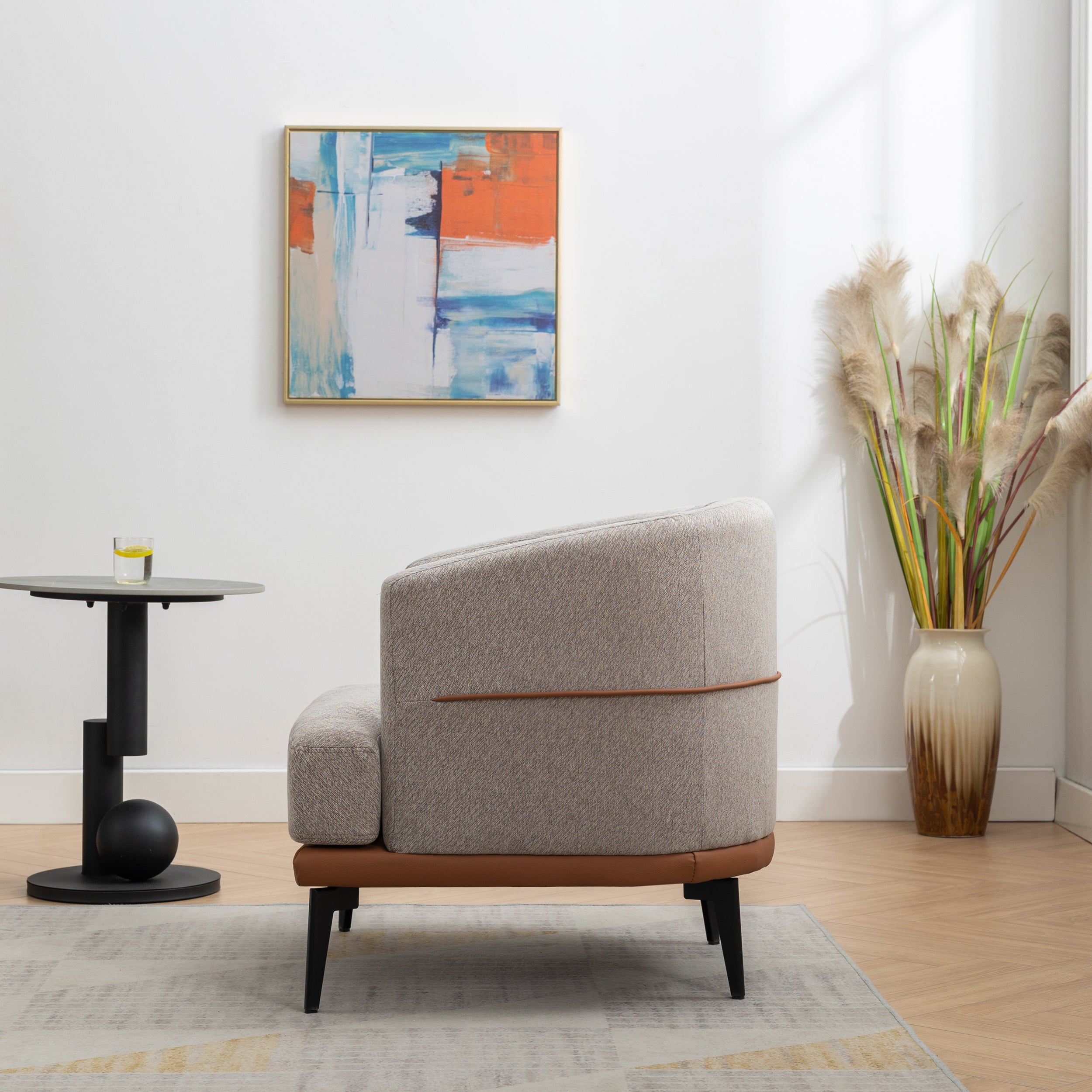 Modern Two-tone Burnt Orange Barrel Fabric Chair