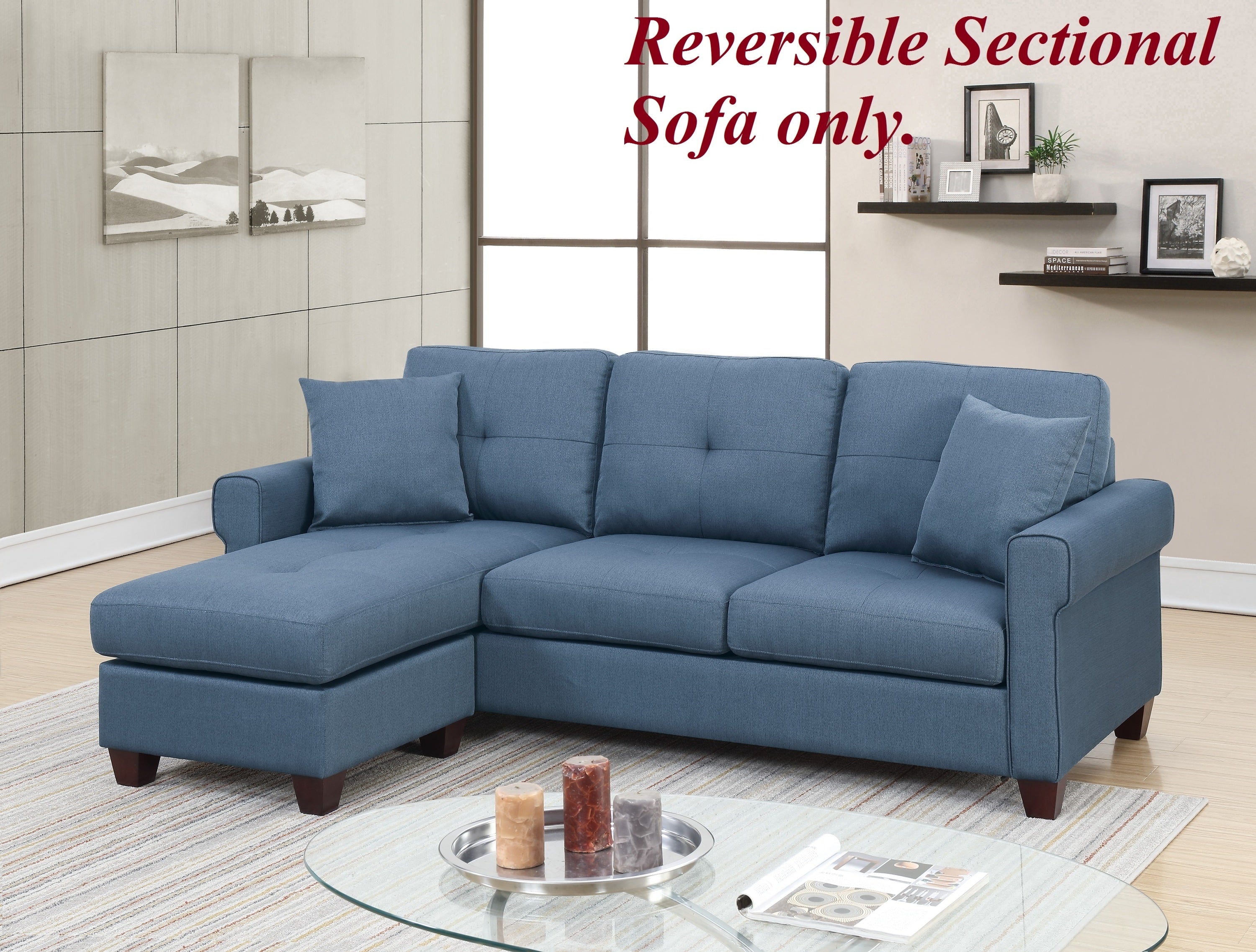 Glossy Blue Reversible Sectional Chaise