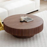 39.37'' Round MDF Coffee Table Mid Century Modern Coffee Table Unique Coffee Table for Living Room Furniture, Tea Table WALNUT