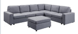 Bayside 120" Light Gray Linen 7 Seat Reversible Modular Sectional Sofa