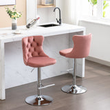 Swivel Velvet Barstools Adjusatble Seat Height from 25-33 Inch, Modern Upholstered Chrome base Bar Stools with Backs Comfortable Tufted for Home Pub and Kitchen Island, Pink,Set of 2,1712PK