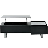 [VIDEO provided] ON-TREND Multi-functional Coffee Table with Lifted Tabletop, Contemporary Cocktail Table with Metal Frame Legs, High-gloss Surface Dining Table for Living Room, Black