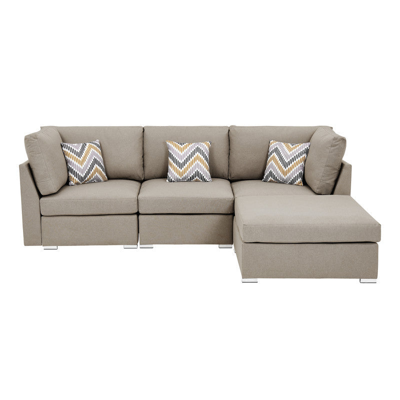 Amira Beige Fabric Sofa with Ottoman and Pillows