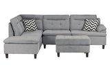 Grey Sectional w Ottoman Linen Like Fabric