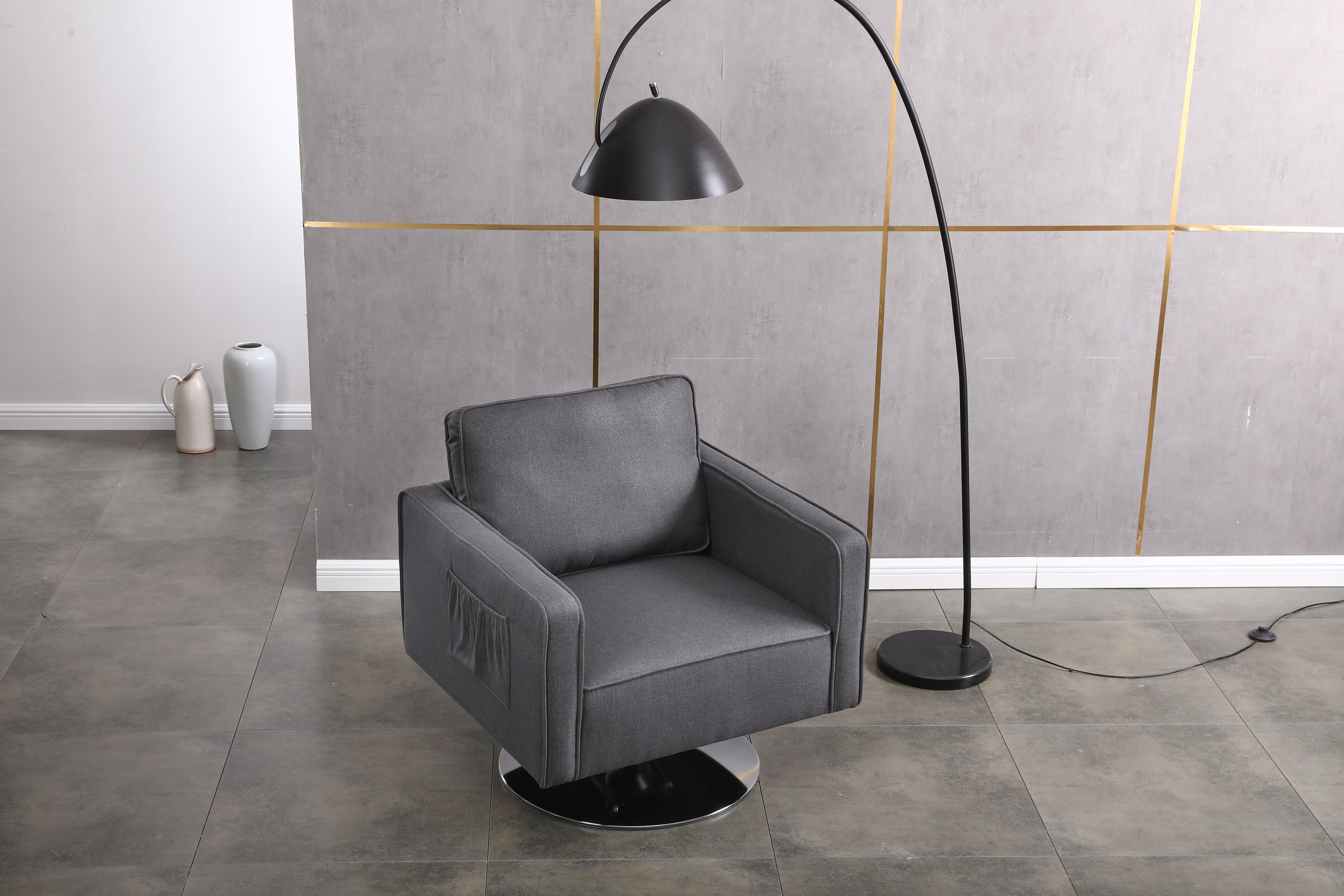 Modern Linen Swivel Accent Chair ,Comfy Armchair with 360 Degree Swiveling for Living Room, Bedroom, Reading Room, Home Office (Dark Grey)