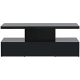 ON-TREND Modern Glossy Coffee Table With Drawer, 2-Tier Rectangle Center Table with LED lighting for Living room, 39.3''x19.6''x15.3'', Black