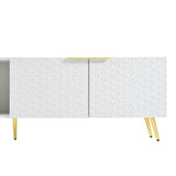 ON-TREND Modern Minimalist Geometric TV Cabinet with Metal Handles and Gold Legs for TVs Up to 80'', Multi-functional TV Stand with Storage Cabinets, Entertainment Center for Living Room, White