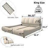 King Size Luxury Upholstered Platform Bed with Oversized Padded Backrest and Solid Wood Frame,suitable for Multiple heights of mattresses,Beige(Old Sku:W1885S00015)