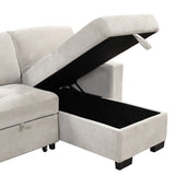 Light Gray Sectional with Storage Rack Pull-out Bed Drop Down Table  and USB Charger