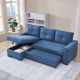 91.7 Blue Pull-Out Sleeper Bed Reversible Sleeper Sectional with Storage Chaise