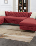 Burgundy Velvet Tufted Cushion Couch LAF And RAF Chaise Armless Loveseat