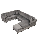 122" Dark Gray velvet fabric 4pcs Sectional Sofa with Ottoman with Right Side Chaise