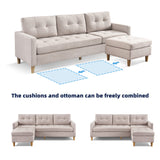 87" Wide Beige Reversible Sectional Sofa with Ottoman