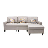 Nolan Beige Linen Fabric 3Pc Reversible Sectional Sofa Chaise with Pillows and Interchangeable Legs