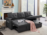Mabel Dark Gray Linen Fabric Sleeper Sectional with cupholder, USB charging port and pocket