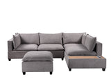 Madison Light Gray Fabric 6 Piece Modular Sectional Sofa with Ottoman and USB Storage Console Table