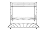 Metal Twin over Twin Bunk Bed with Trundle/Can Be Separated into 2 Twin Beds/ Heavy-duty Sturdy Metal/ Noise Reduced/ Safety Guardrail/ Trundle for Flexible Space/ Bunk Bed for Three/ CPC Certified