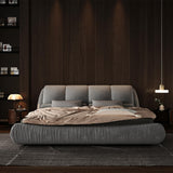 King Size Upholstered Platform Bed with Oversized Padded Backrest, Thickening Pinewooden Slats and Solid Wood Leg,Grey