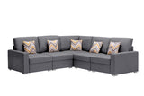 Nolan Gray Linen Fabric 5Pc Reversible Sectional Sofa with Pillows and Interchangeable Legs