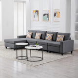 Nolan Gray Linen Fabric 4Pc Reversible Sectional Sofa Chaise with Pillows and Interchangeable Legs