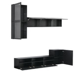 ON-TREND High Gloss TV Stand with Ample Storage Space, Media Console for TVs Up to 78", Versatile Entertainment Center with Wall Mounted Floating Storage Cabinets for Living Room, Black