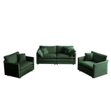 3 Piece Sofa Set with Arm Pillows and Toss Pillows , Sofa Set Include 2- Piece of Arm Chair and One 2-seat Sofa, Space Saving Casual Sofa Set for Living Room, Green Chenille