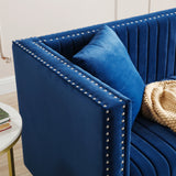 Blue Velvet Contemporary Vertical Channel Sectional