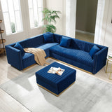 Blue Velvet Contemporary Vertical Channel Sectional