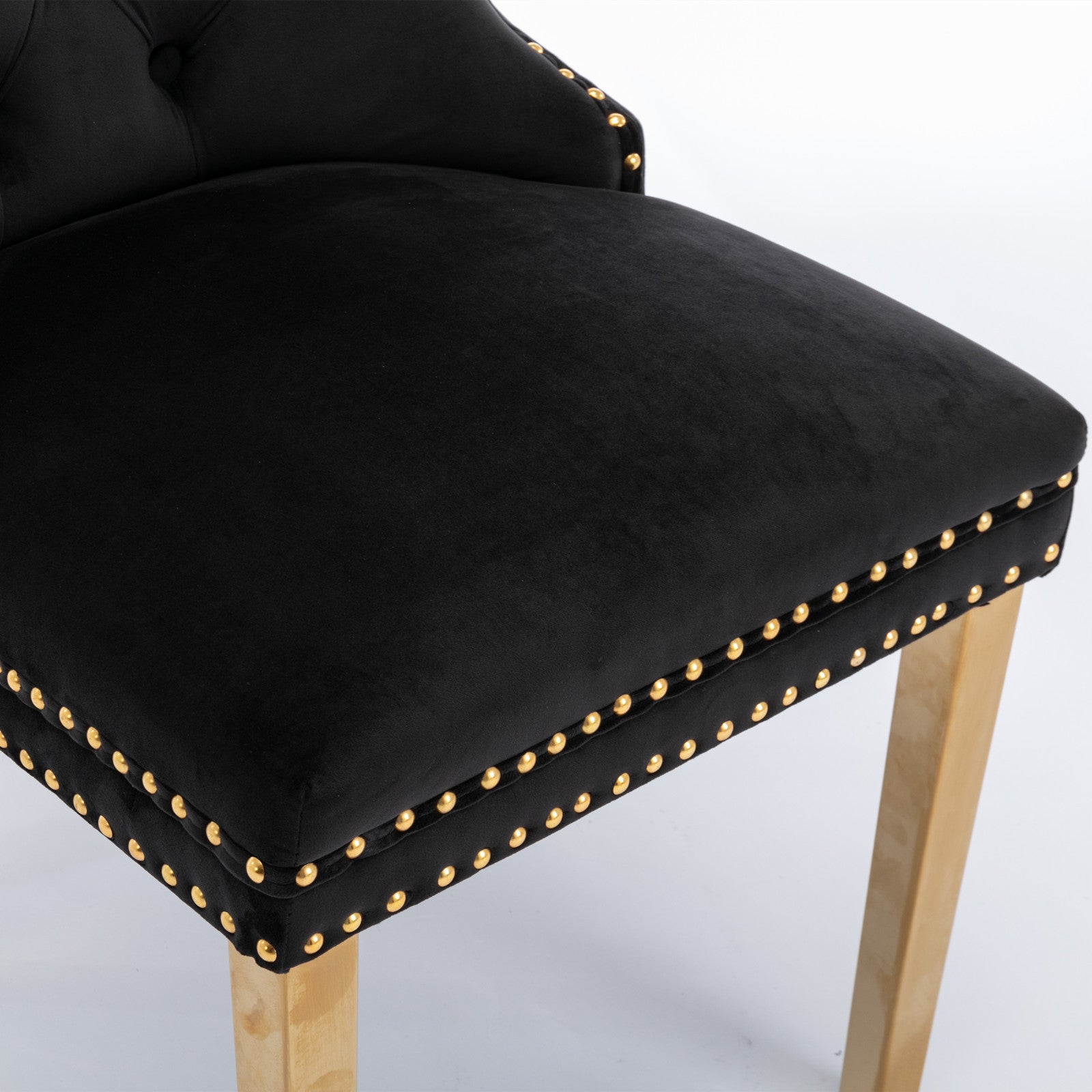 A&A Furniture,Nikki Collection Modern, High-end Tufted Solid Wood Contemporary Velvet Upholstered Dining Chair with Golden Stainless Steel Plating Legs,Nailhead Trim,Set of 2���Black and Gold, SW1601BK