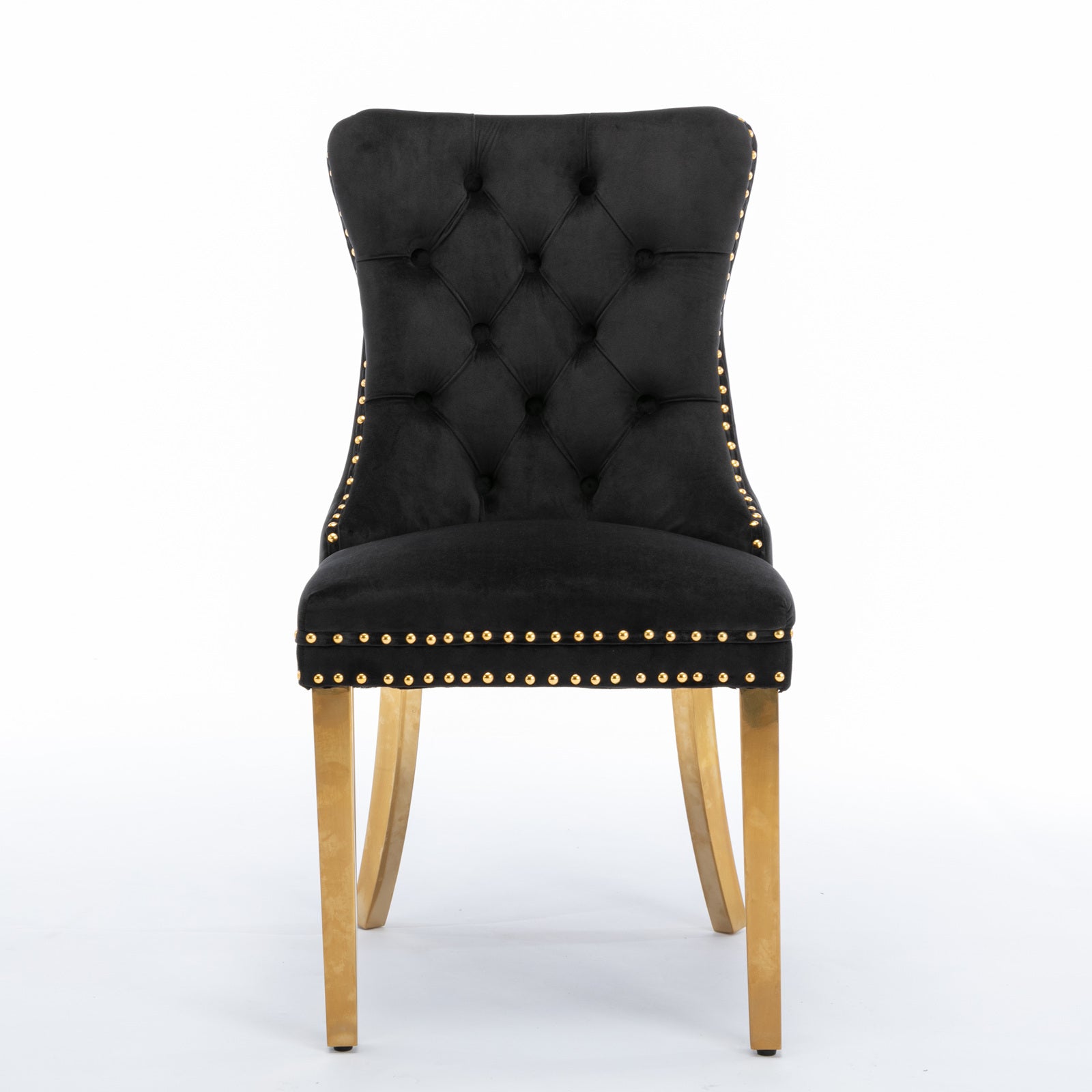 A&A Furniture,Nikki Collection Modern, High-end Tufted Solid Wood Contemporary Velvet Upholstered Dining Chair with Golden Stainless Steel Plating Legs,Nailhead Trim,Set of 2���Black and Gold, SW1601BK