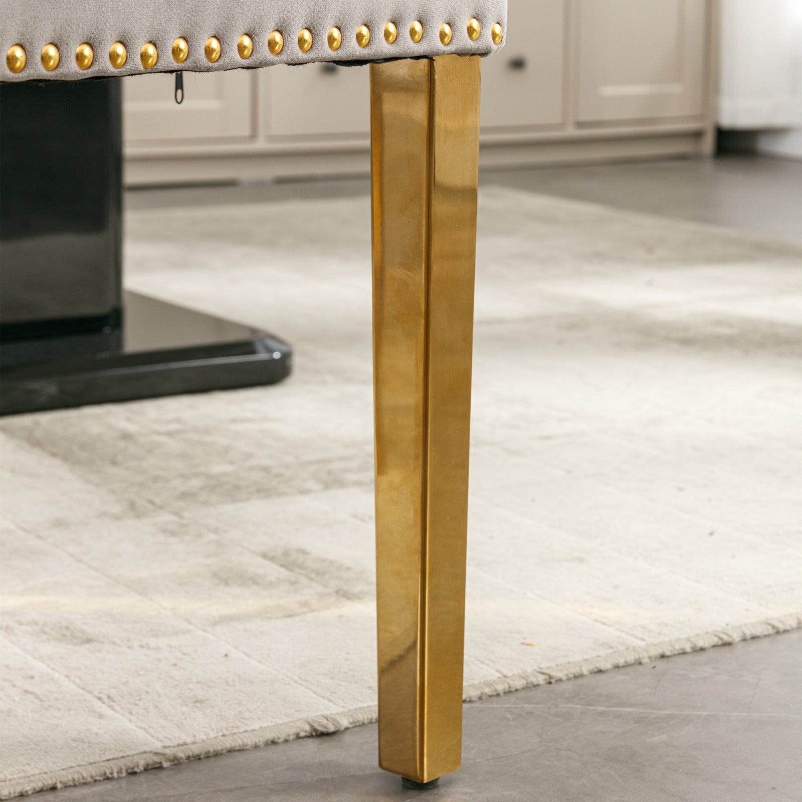 Set of 2 Gray and Gold Modern Velvet Upholstered Dining Chair
