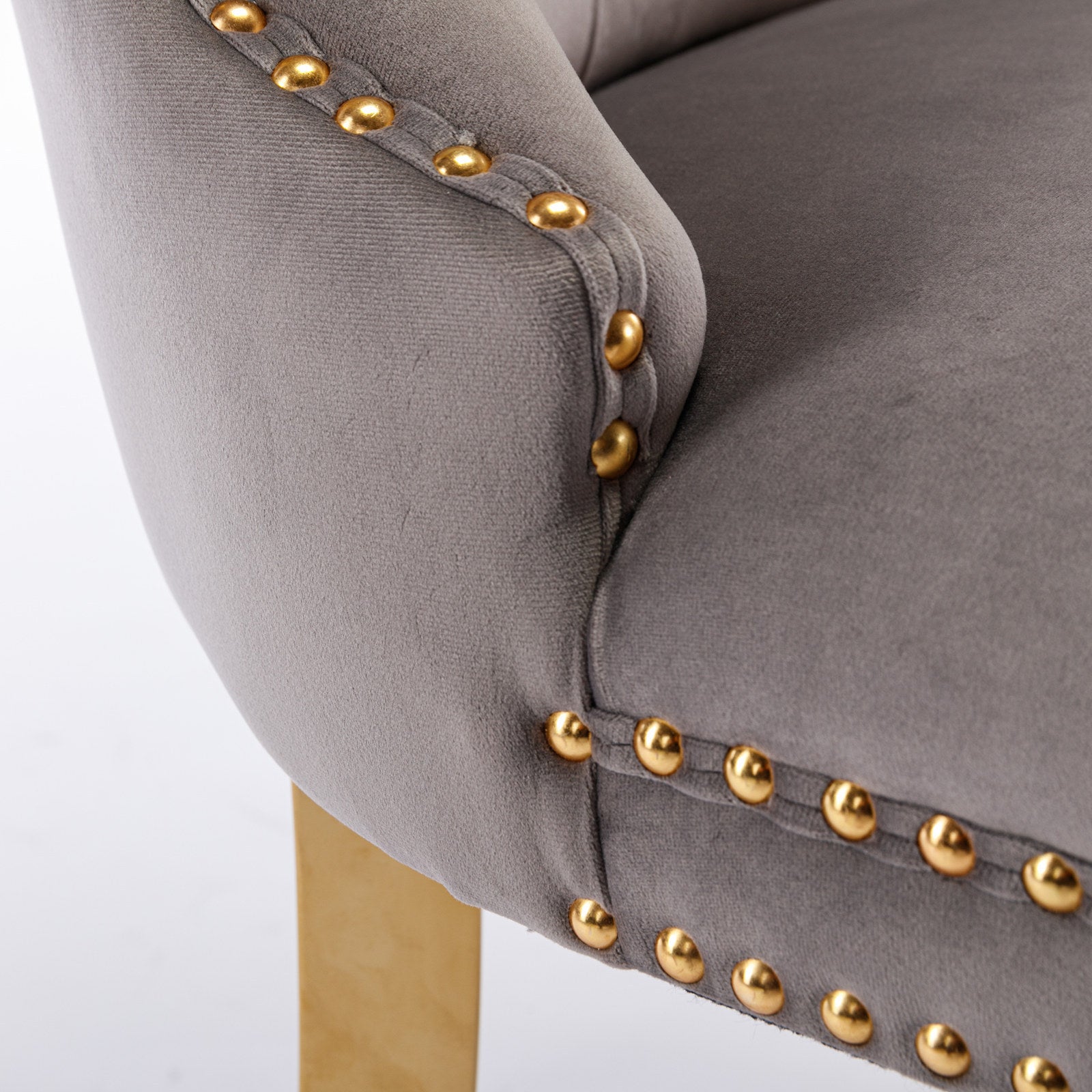 Set of 2 Gray and Gold Modern Velvet Upholstered Dining Chair