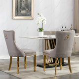 Set of 2 Gray and Gold Modern Velvet Upholstered Dining Chair