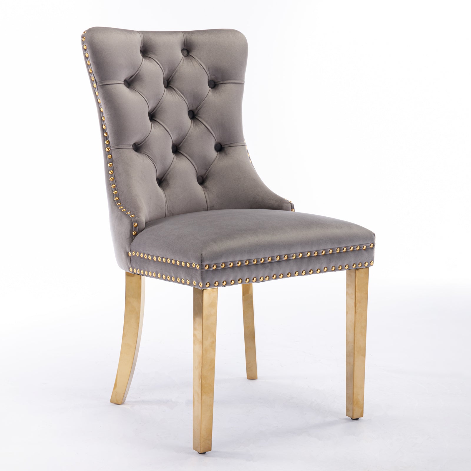 Set of 2 Gray and Gold Modern Velvet Upholstered Dining Chair