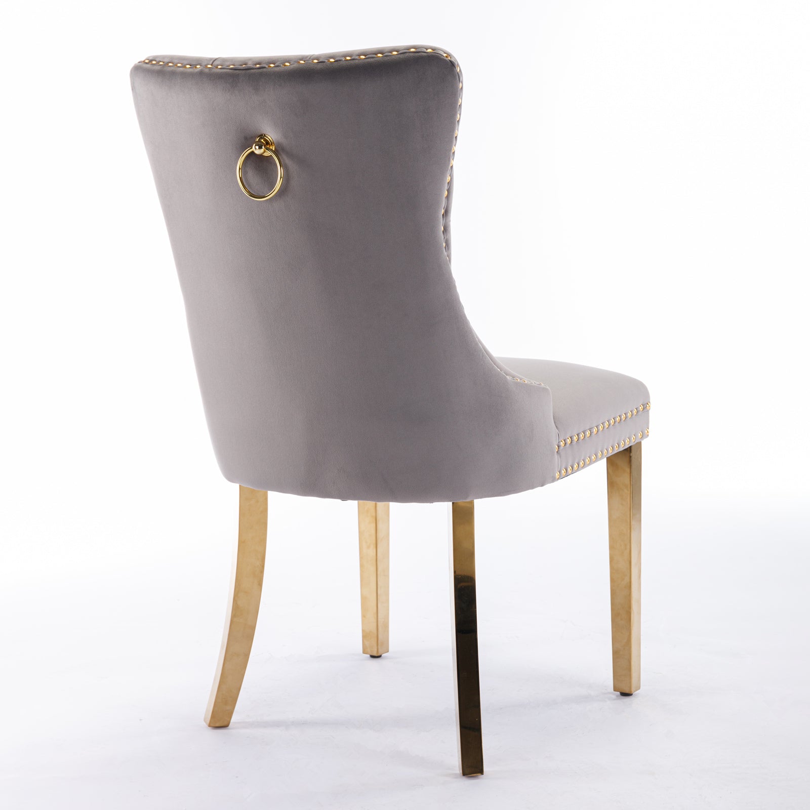 Set of 2 Gray and Gold Modern Velvet Upholstered Dining Chair