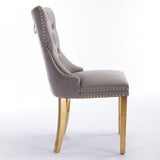 Set of 2 Gray and Gold Modern Velvet Upholstered Dining Chair