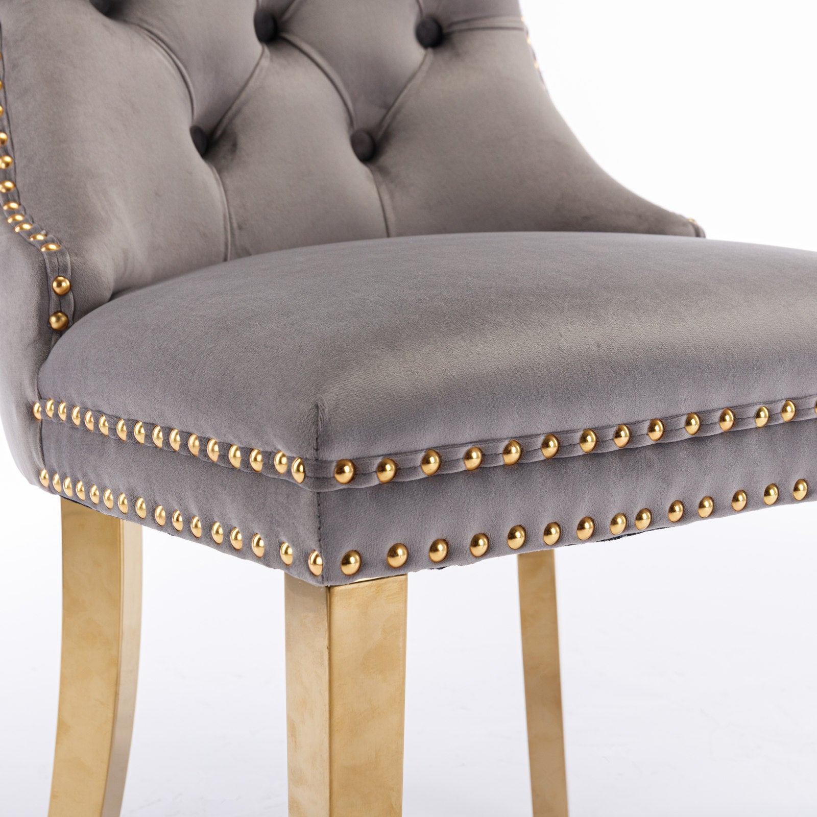 Set of 2 Gray and Gold Modern Velvet Upholstered Dining Chair