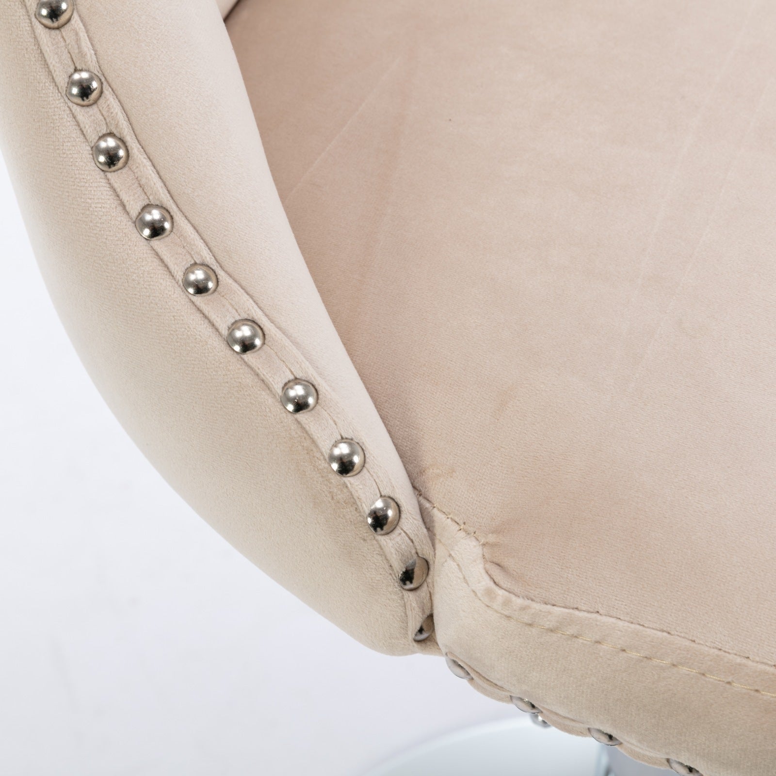 Beige Velvet Swivel Barstools Adjusatble Set of 2