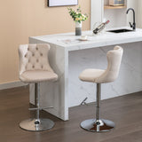 Beige Velvet Swivel Barstools Adjusatble Set of 2