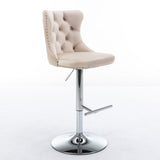 Beige Velvet Swivel Barstools Adjusatble Set of 2