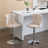 Beige Velvet Swivel Barstools Adjusatble Set of 2