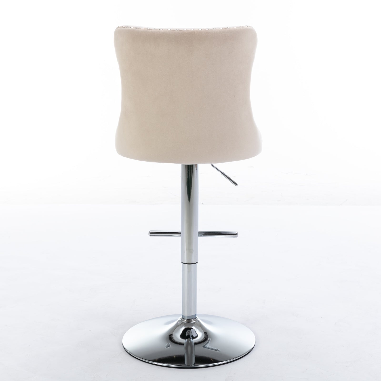 Beige Velvet Swivel Barstools Adjusatble Set of 2