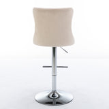 Beige Velvet Swivel Barstools Adjusatble Set of 2