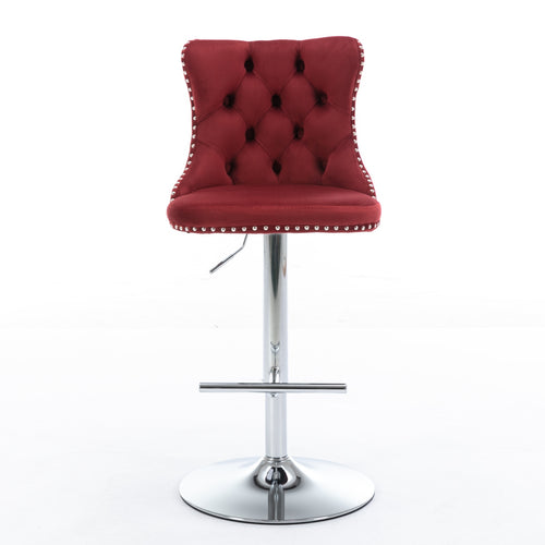 Swivel Velvet Barstools Adjusatble Burgundy Set of 2