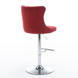 Swivel Velvet Barstools Adjusatble Burgundy Set of 2