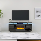 Black 160CM large TV Stand with LED fireplace