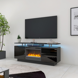 Black 160CM large TV Stand with LED fireplace