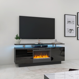 Black 160CM large TV Stand with LED fireplace