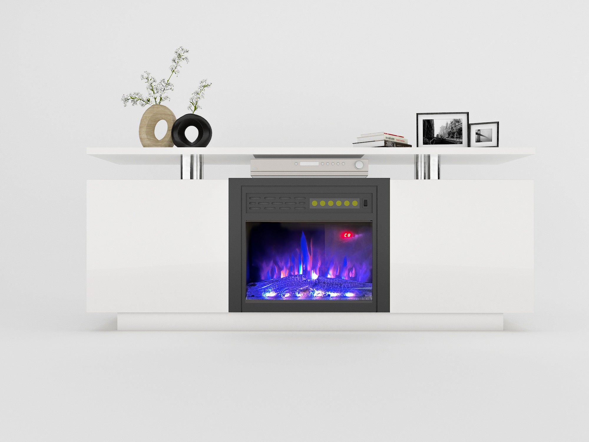 160CM high gloss TV stand with fireplace
